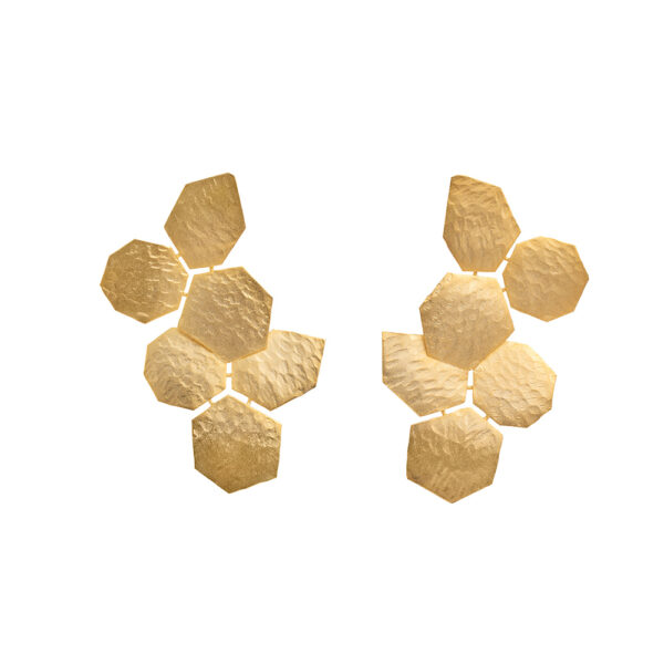 Gold Honeycomb Earrings – 24k Gold-Plated, Geometric Design with Hammered Texture