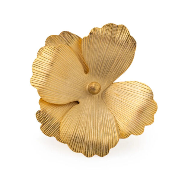 Close-up of Luxury Daylily Gold Ring with intricate floral design, ideal Valentine’s Day gift for her.