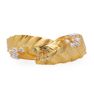24K gold-plated Patram linked choker with leaf motifs and pearls – handmade statement necklace for women
