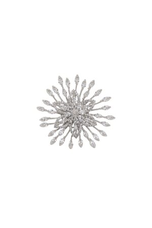 Rhodium Silver Starburst Ring by Meraki by Rashmi Bajaj – AAA American diamond statement ring