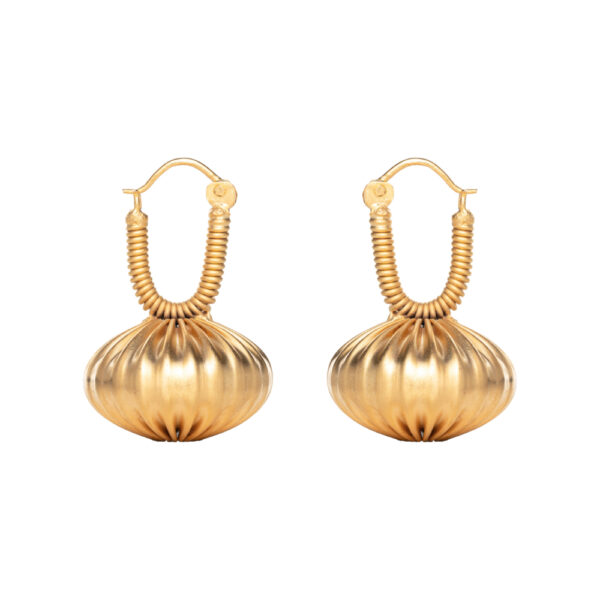 Aelia Earrings – Handmade 24k Gold-Plated Ribbed Orbs on Secure Hooks